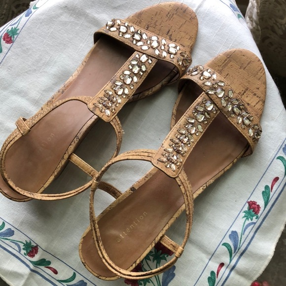 Attention, Women’s, Wedge Sandals With Embellishment SZ 11 Light tan 2” heel Y2K - Picture 1 of 7